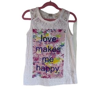 RUUM Lace Tank Top "Love Makes Me Happy" Girls Size 10 EUC